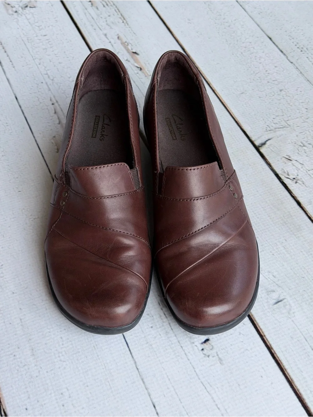 Clarks Collection May Marigold Brown Leather Slip On Comfort Loafers - Size 6.5